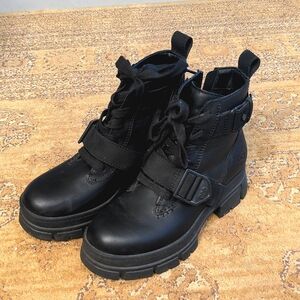 UGG Ashton black leather combat moto boots